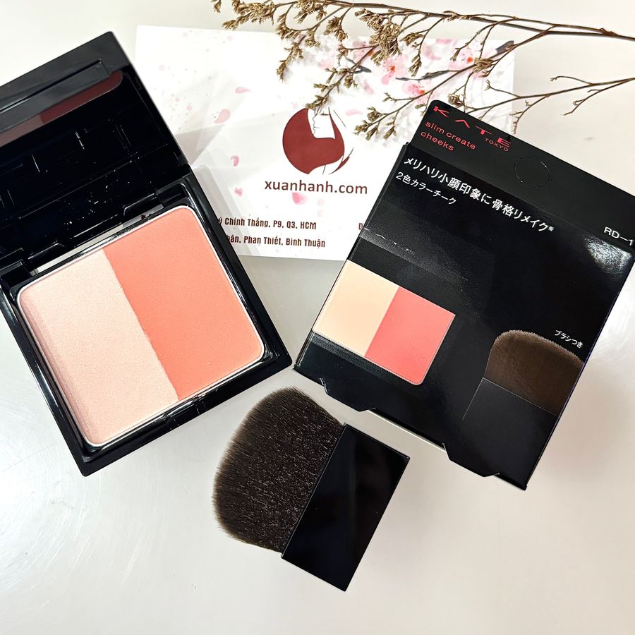 Phấn má hồng Kanebo Kate Slim Create Cheeks RD-1 cam đào tự nhiên, kèm cọ (new)