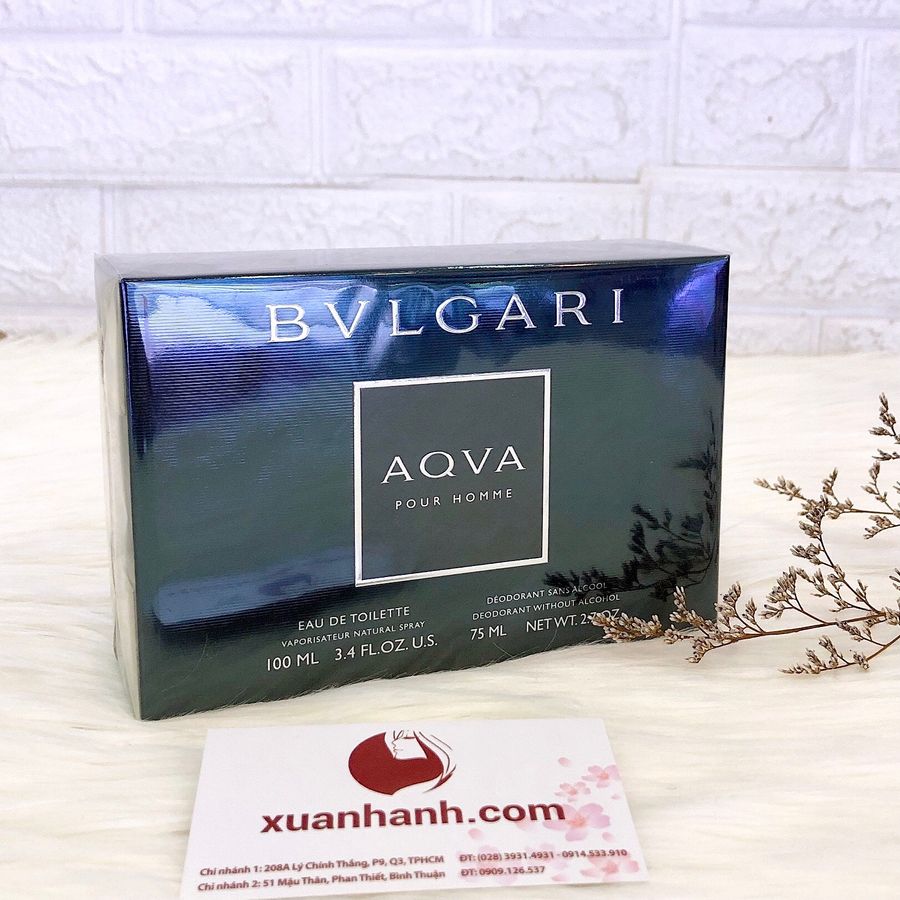 Giftset nước hoa nam BVLGARI AQVA Pour Homme, EDT 100ml & lăn khử mùi 75ml